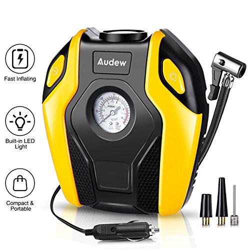 Compressore Portatile Per Auto Mini Compressore Aria Compressa Pompa Elettrica per Gonfiaggio Pneumatici Auto Gonfiatore Elettrico 3 Adattatori di Valvola per Materasso ad Aria ecc Veicoli Bici